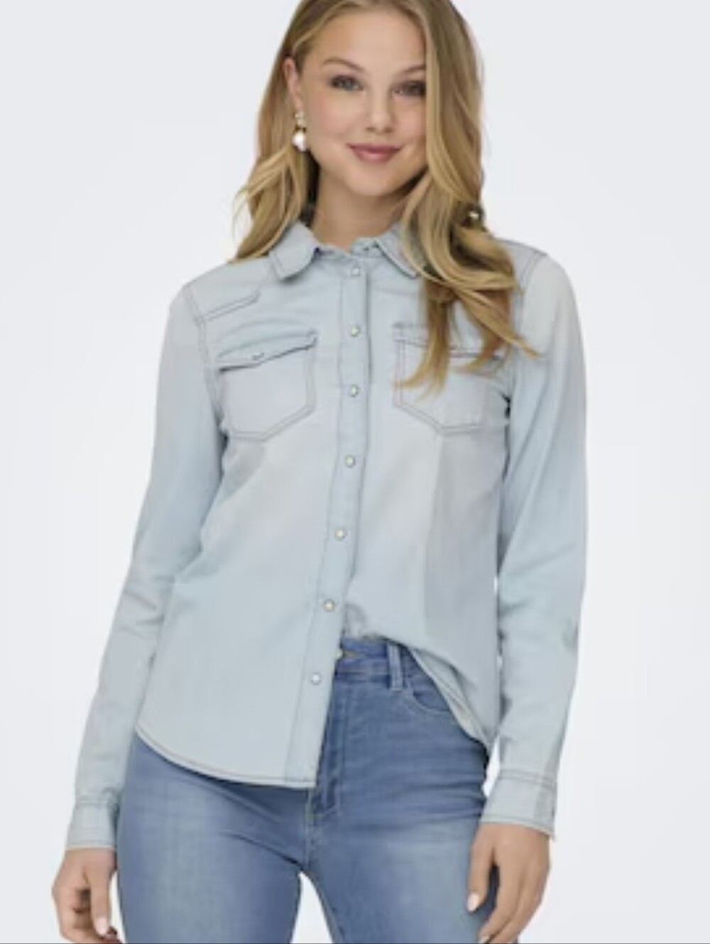 Ashley Denim 26 International Light Wash Pearl Snap Chambray Western Shirt Women